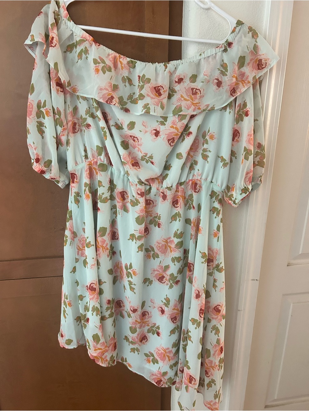 free press Mint Floral Off-Shoulder Dress with Pink Roses - Picture 2 of 4